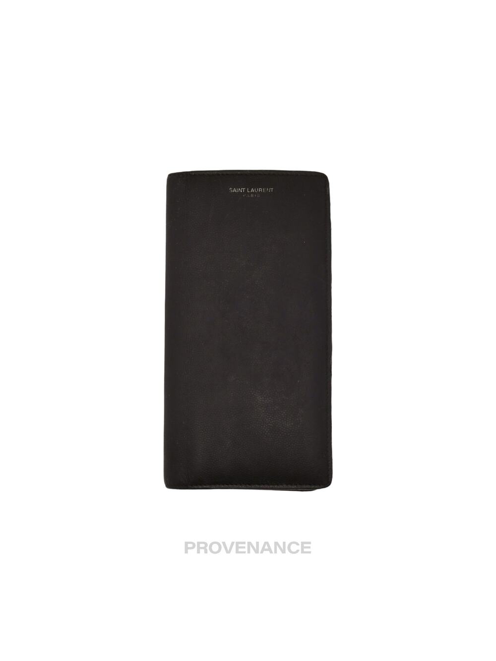 🔴 Saint Laurent Paris SLP Long Wallet - Charcoal Pebbled Leather